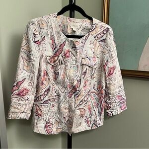 100% linen purple pink and coral paisley blazer - Chico’s size 0